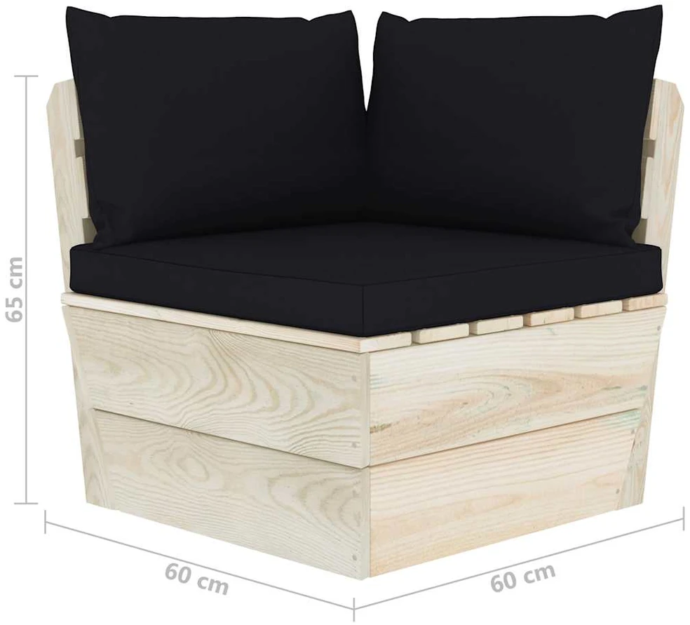 Lauko baldų komplektas Dvivietė sodo sofa iš palečių su pagalvėlėmis, eglės mediena