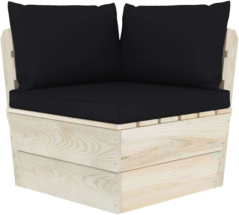Lauko baldų komplektas Dvivietė sodo sofa iš palečių su pagalvėlėmis, eglės mediena