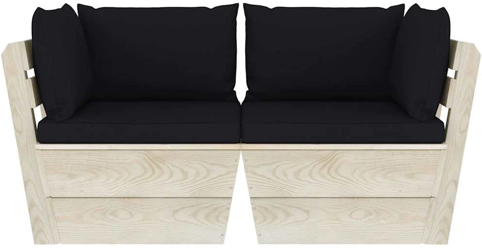 Lauko baldų komplektas Dvivietė sodo sofa iš palečių su pagalvėlėmis, eglės mediena