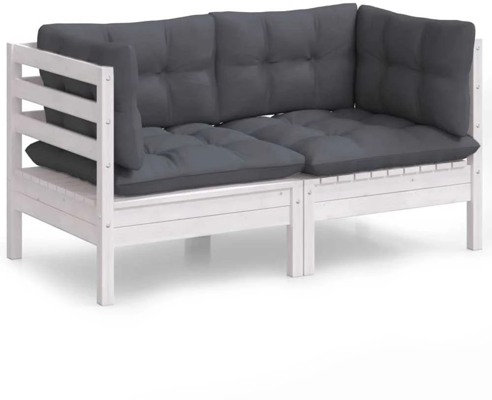 Dvivietė sodo sofa su antracito pagalvėlėmis, pušies masyvas