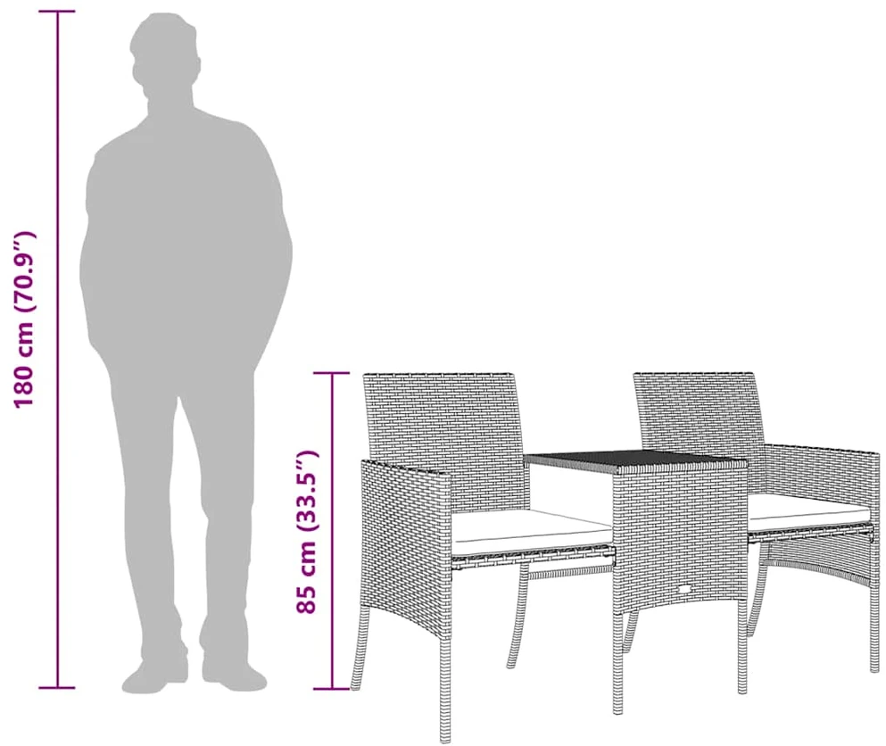 Dvivietė sodo sofa su arbatiniu staliuku, ruda, poliratanas