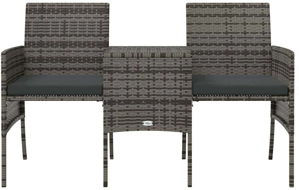 Lauko baldų komplektas Dvivietė sodo sofa su arbatos staliuku, pilka, poliratanas