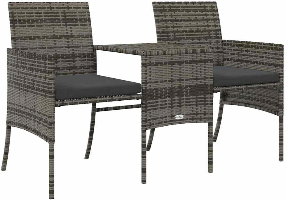 Lauko baldų komplektas Dvivietė sodo sofa su arbatos staliuku, pilka, poliratanas