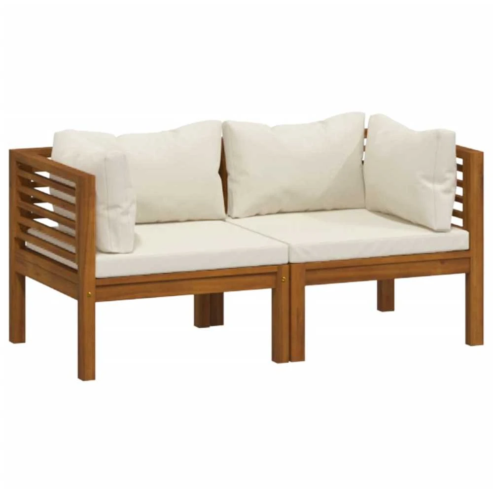 Dvivietė sodo sofa su kreminėmis pagalvėlėmis, akacijos masyvas