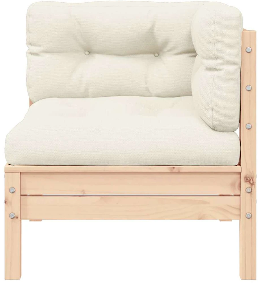 Dvivietė sodo sofa su kreminėmis pagalvėlėmis, pušies masyvas