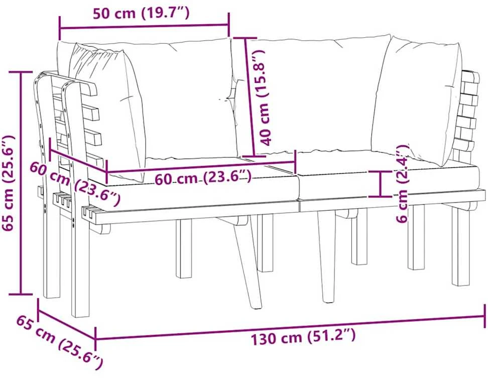 Dvivietė sodo sofa su pagalvėlėmis, akacijos medienos masyvas