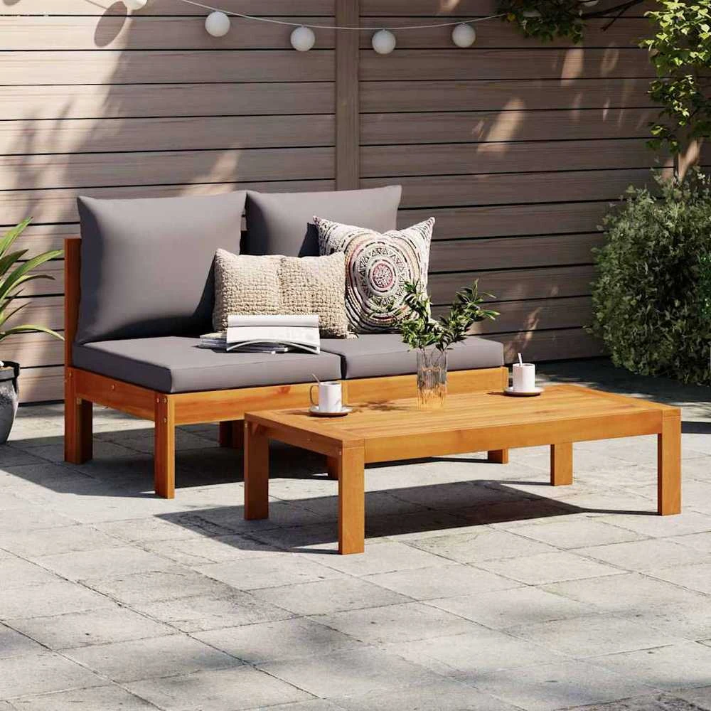Dvivietė sodo sofa su pagalvėlėmis, akacijos medienos masyvas