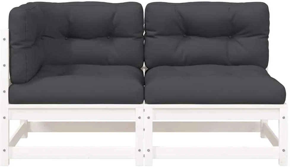Dvivietė sodo sofa su pagalvėlėmis, balta, pušies masyvas