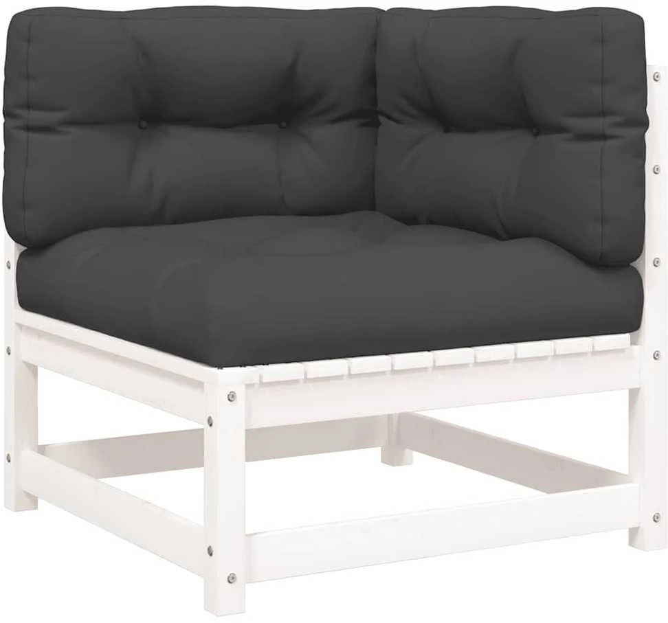 Dvivietė sodo sofa su pagalvėlėmis, balta, pušies masyvas
