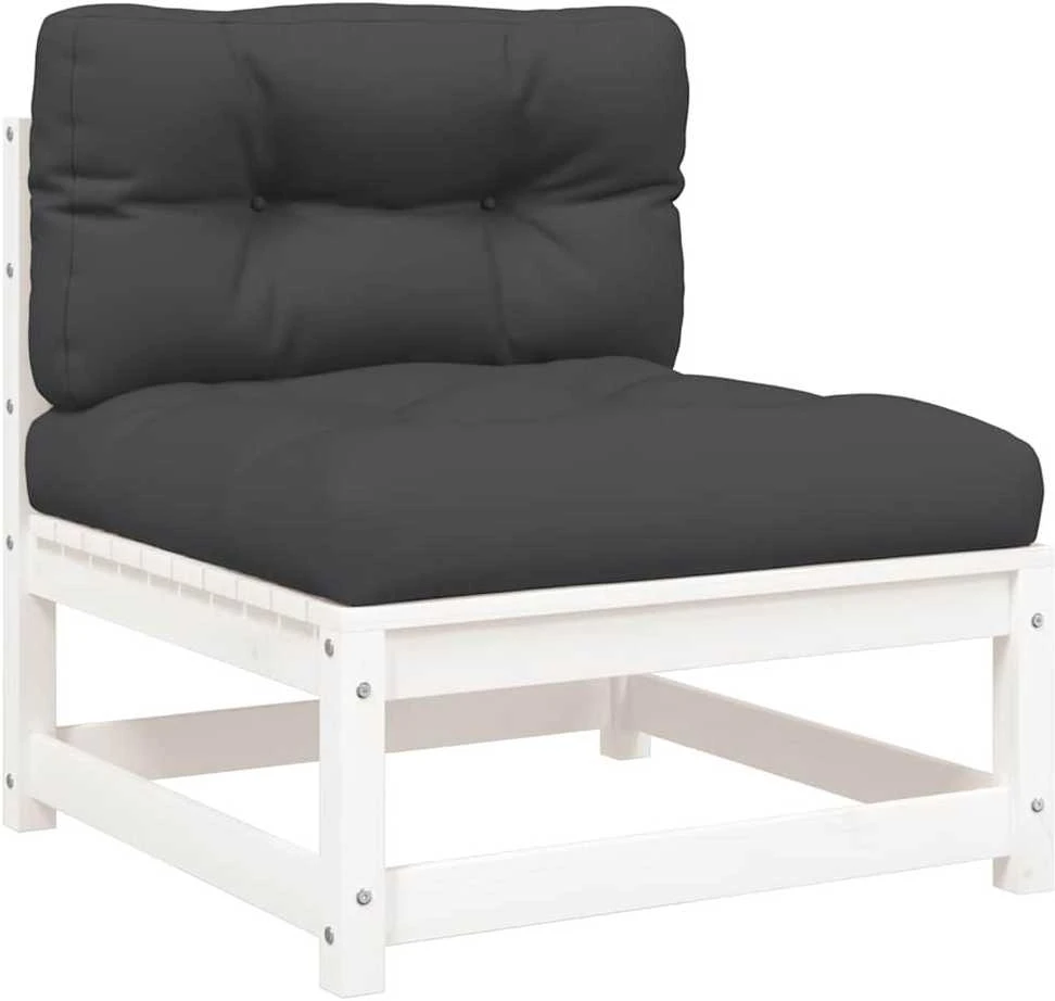Dvivietė sodo sofa su pagalvėlėmis, balta, pušies masyvas