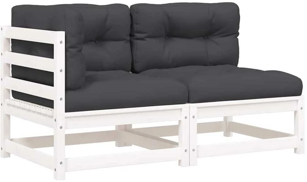 Dvivietė sodo sofa su pagalvėlėmis, balta, pušies masyvas