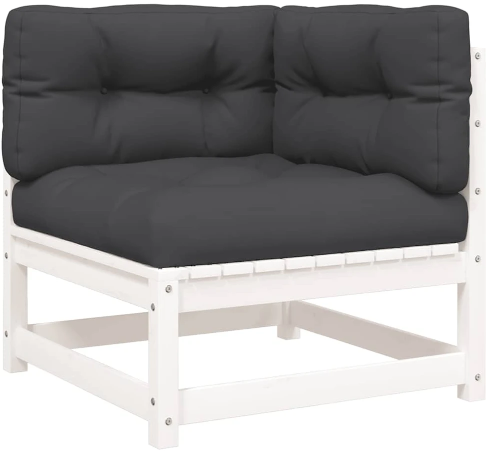 Dvivietė sodo sofa su pagalvėlėmis, balta, pušies masyvas