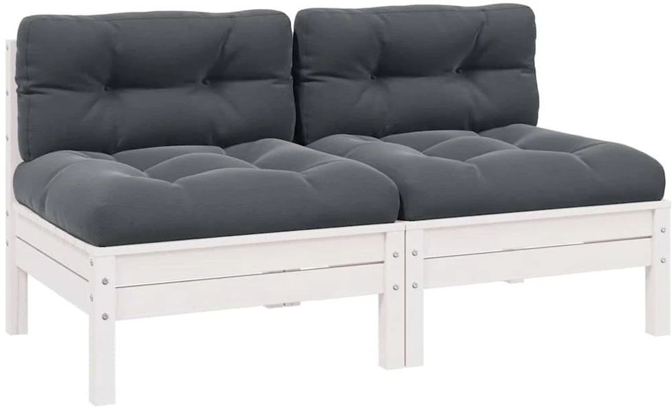 Dvivietė sodo sofa su pagalvėlėmis, balta, pušies masyvas