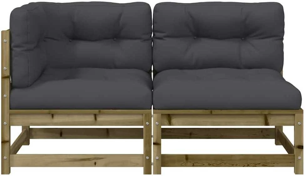 Dvivietė sodo sofa su pagalvėlėmis, impregnuota pušies mediena