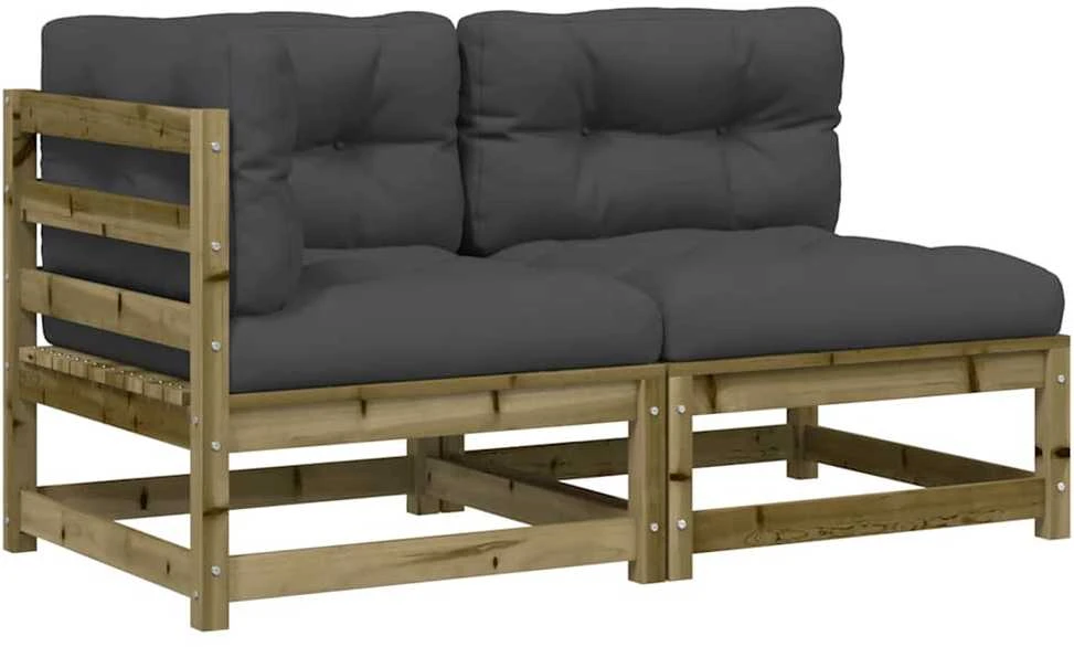 Dvivietė sodo sofa su pagalvėlėmis, impregnuota pušies mediena