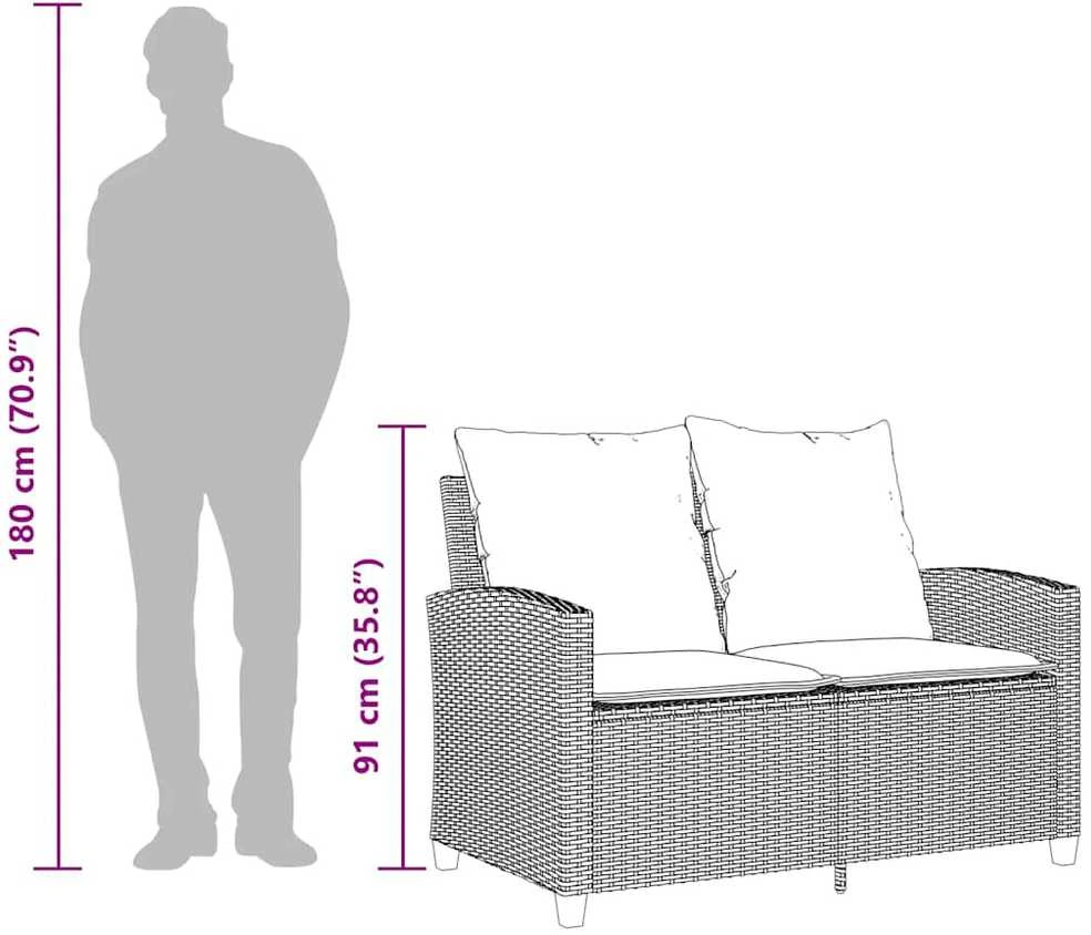 Dvivietė sodo sofa su pagalvėlėmis ir staliuku, rudos spalvos
