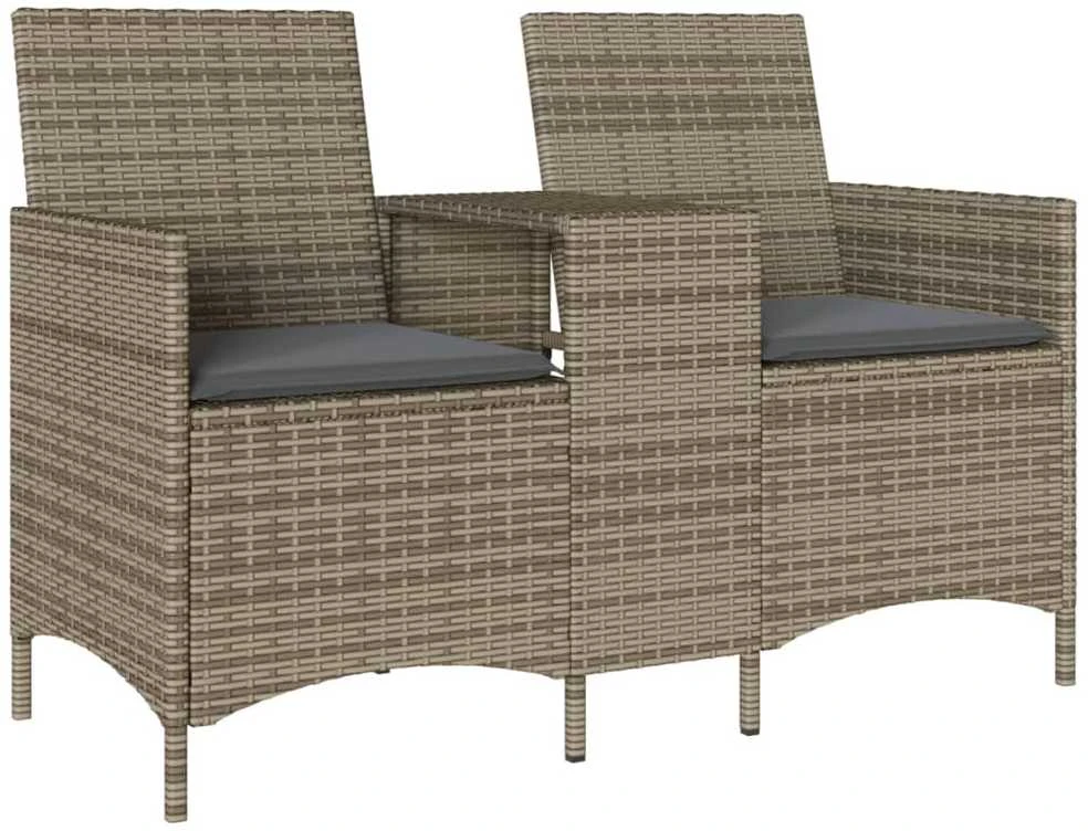 Dvivietė sodo sofa su pagalvėlėmis ir staliuku, pilkos spalvos
