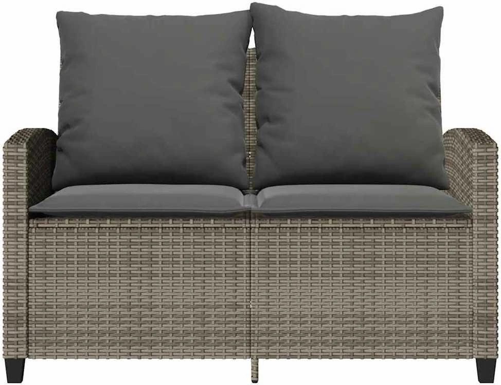 Dvivietė sodo sofa su pagalvėlėmis ir staliuku, pilkos spalvos