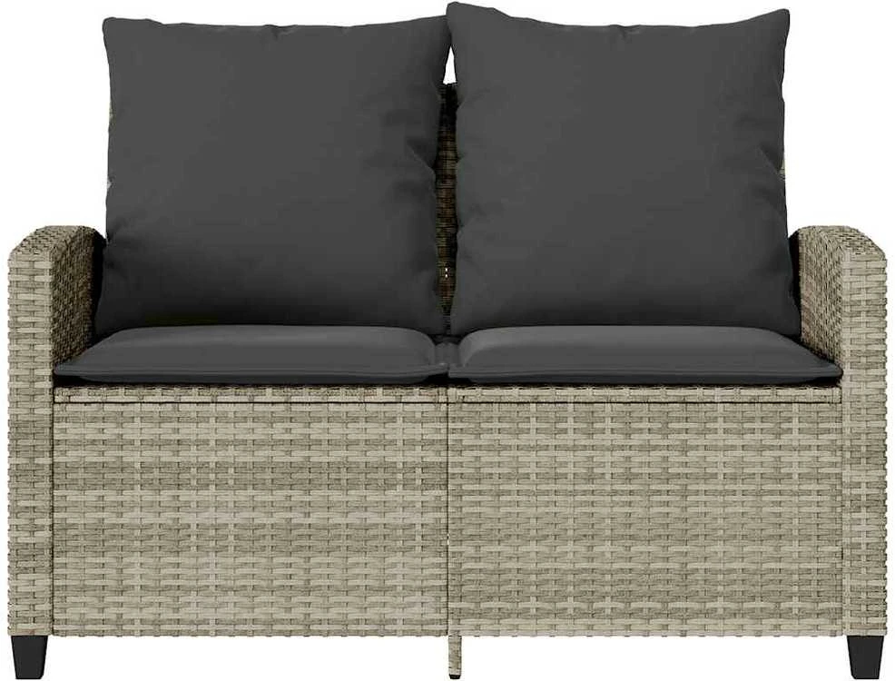 Dvivietė sodo sofa su pagalvėlėmis ir staliuku, šviesiai pilka