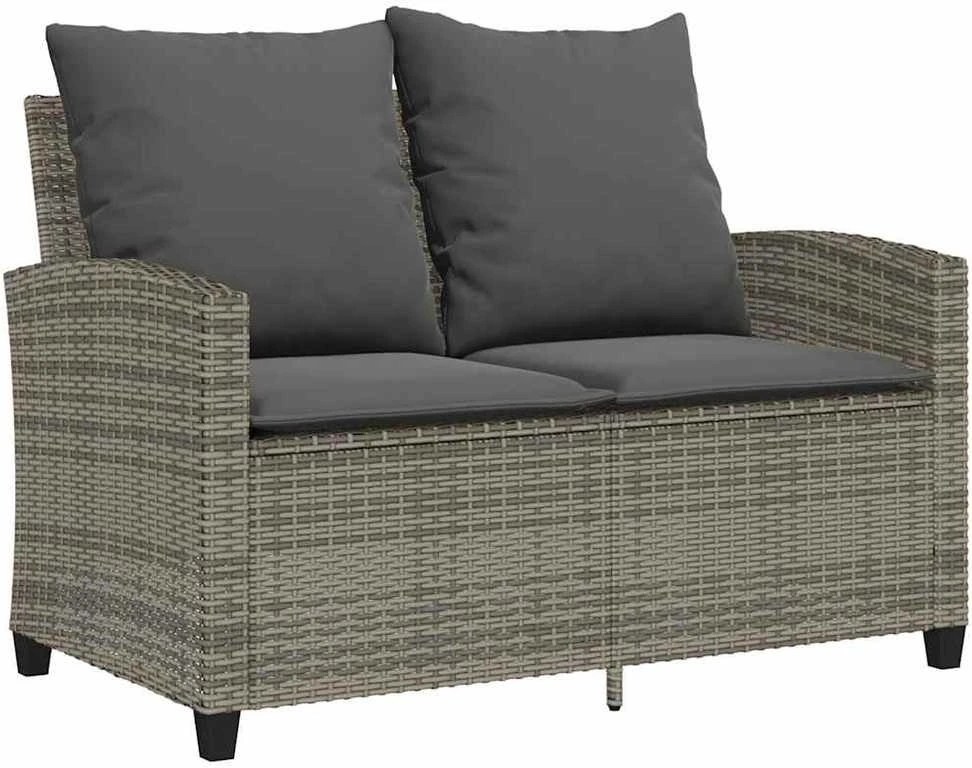 Dvivietė sodo sofa su pagalvėlėmis ir staliuku, pilkos spalvos