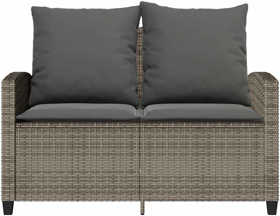 Dvivietė sodo sofa su pagalvėlėmis ir staliuku, pilkos spalvos