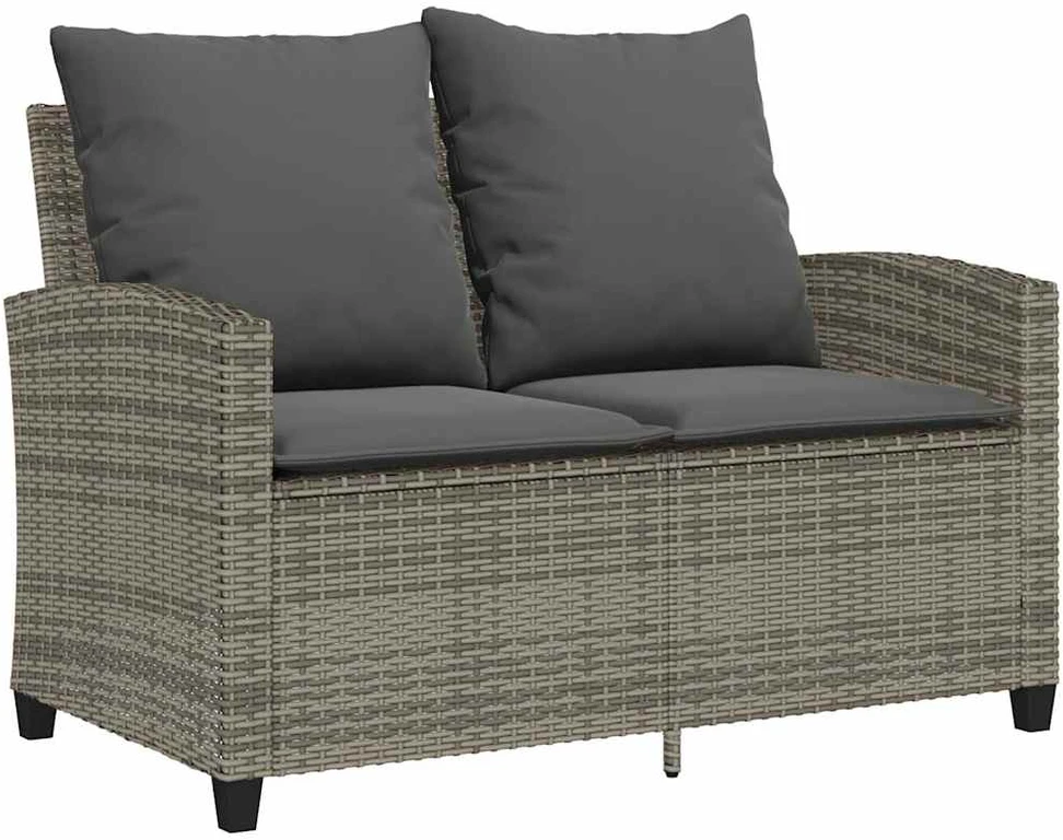 Dvivietė sodo sofa su pagalvėlėmis ir staliuku, pilkos spalvos