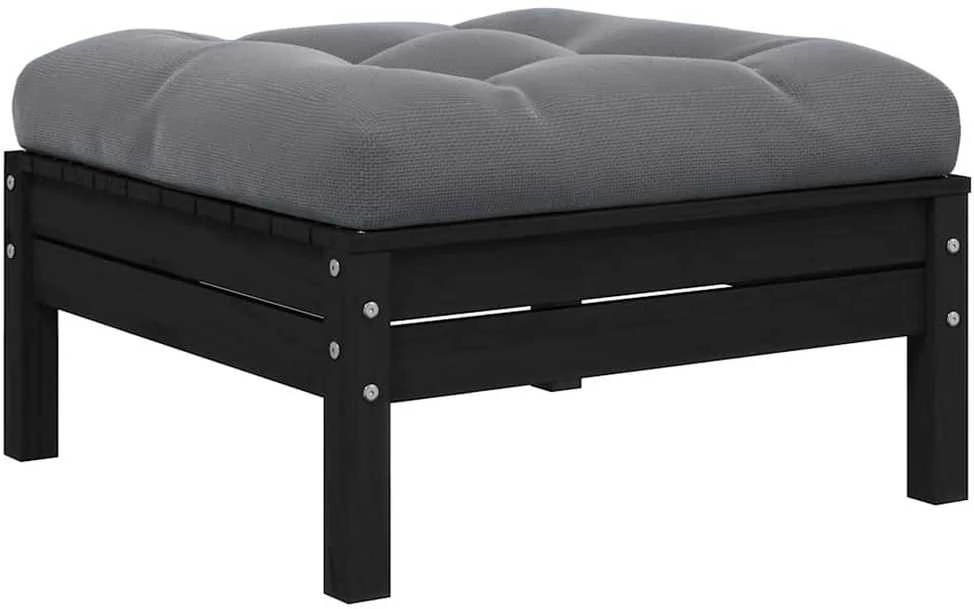 Dvivietė sodo sofa su pagalvėlėmis, juoda, pušies masyvas