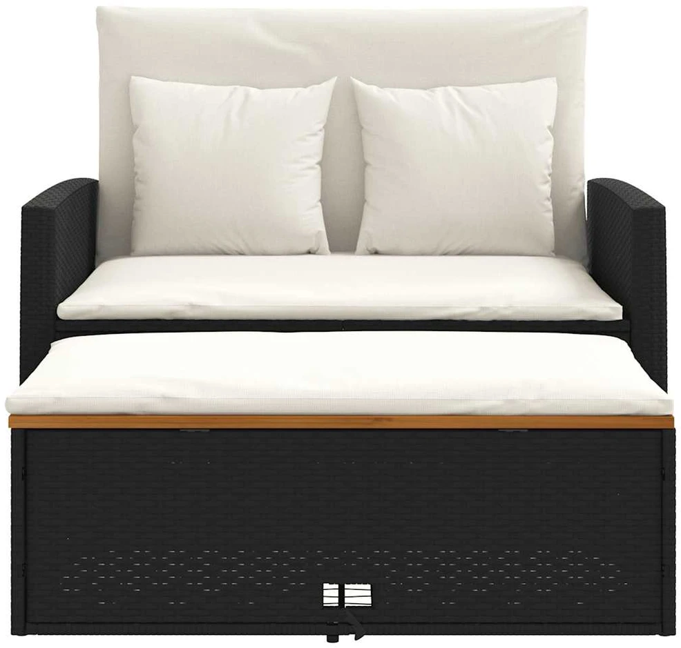 Dvivietė sodo sofa su pagalvėlėmis, juoda, poliratanas/akacija