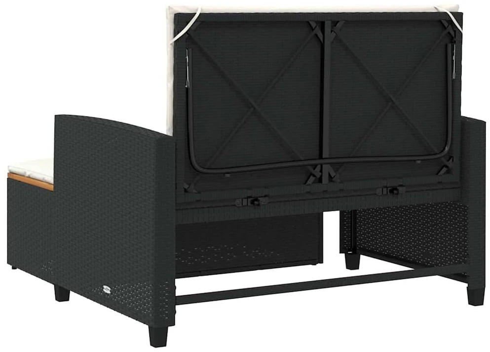 Dvivietė sodo sofa su pagalvėlėmis, juoda, poliratanas/akacija
