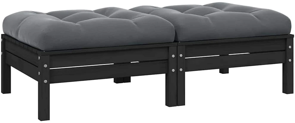 Dvivietė sodo sofa su pagalvėlėmis, juoda, pušies masyvas