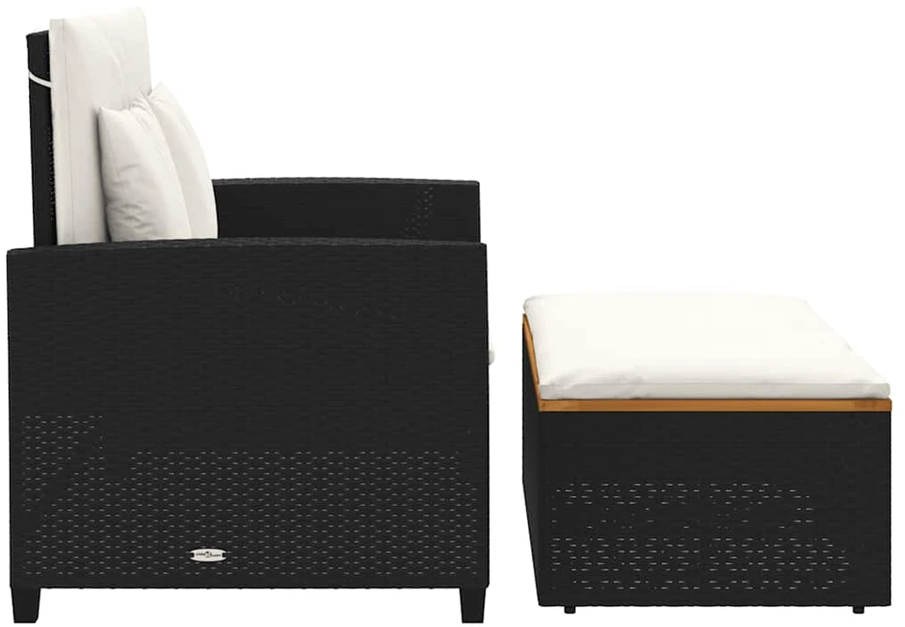Dvivietė sodo sofa su pagalvėlėmis, juoda, poliratanas/akacija