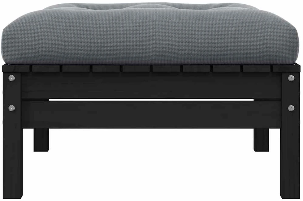 Dvivietė sodo sofa su pagalvėlėmis, juoda, pušies masyvas