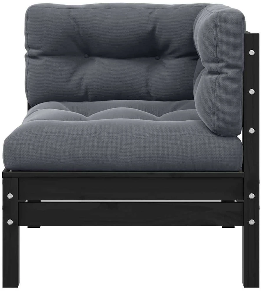 Dvivietė sodo sofa su pagalvėlėmis, juoda, pušies masyvas