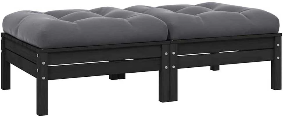 Dvivietė sodo sofa su pagalvėlėmis, juoda, pušies masyvas