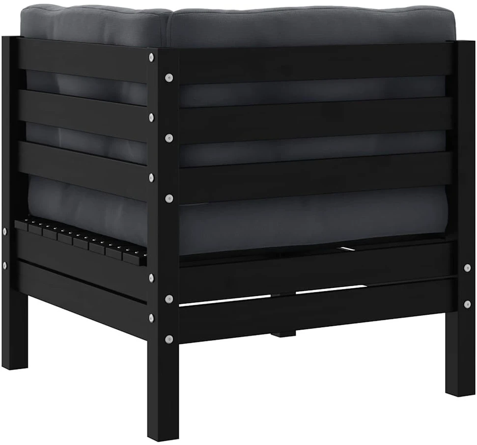 Dvivietė sodo sofa su pagalvėlėmis, juoda, pušies masyvas