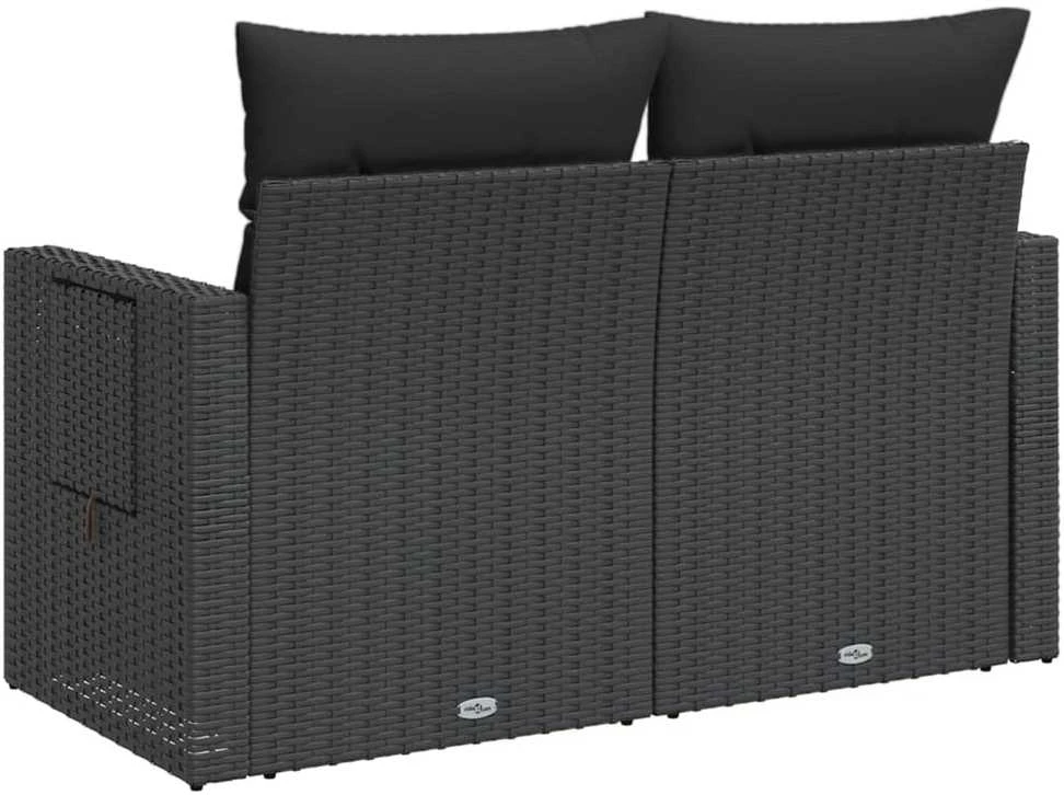Dvivietė sodo sofa su pagalvėlėmis, juodos spalvos, poliratanas