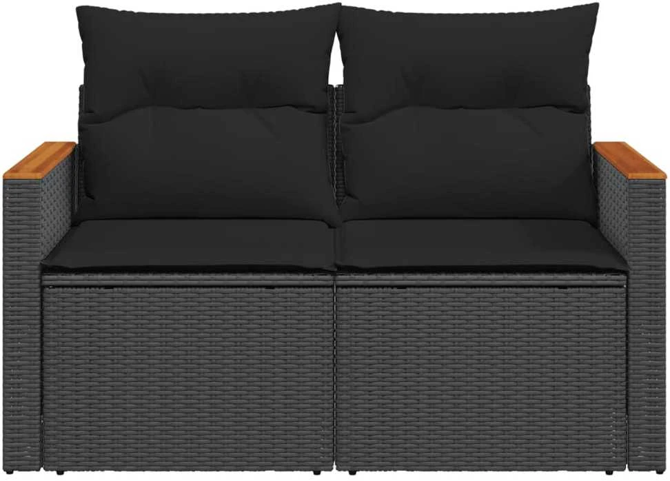 Dvivietė sodo sofa su pagalvėlėmis, juodos spalvos, poliratanas