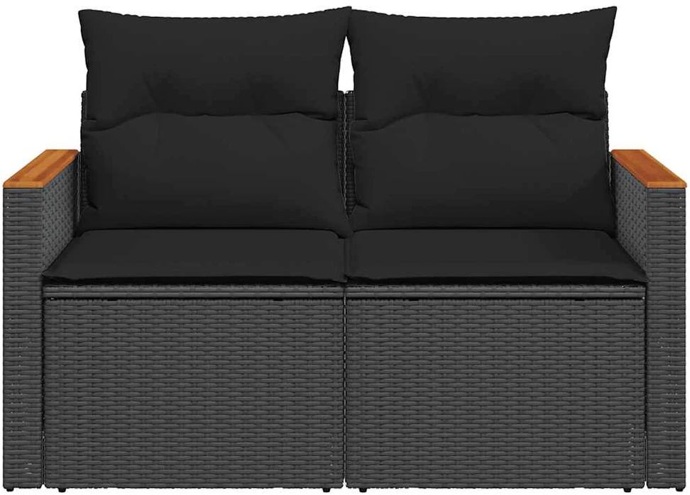 Dvivietė sodo sofa su pagalvėlėmis, juodos spalvos, poliratanas