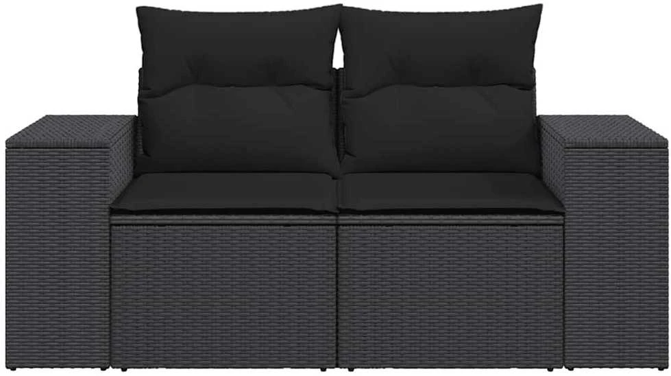 Dvivietė sodo sofa su pagalvėlėmis, juodos spalvos, poliratanas