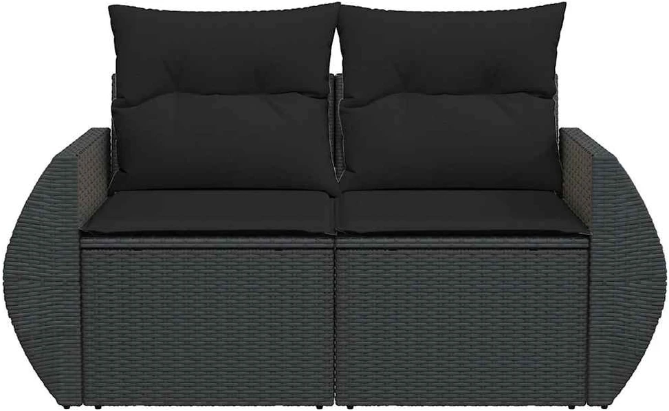 Dvivietė sodo sofa su pagalvėlėmis, juodos spalvos, poliratanas