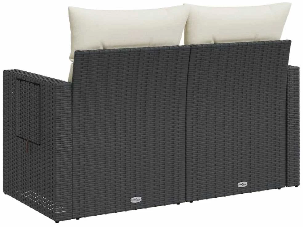 Dvivietė sodo sofa su pagalvėlėmis, juodos spalvos, poliratanas
