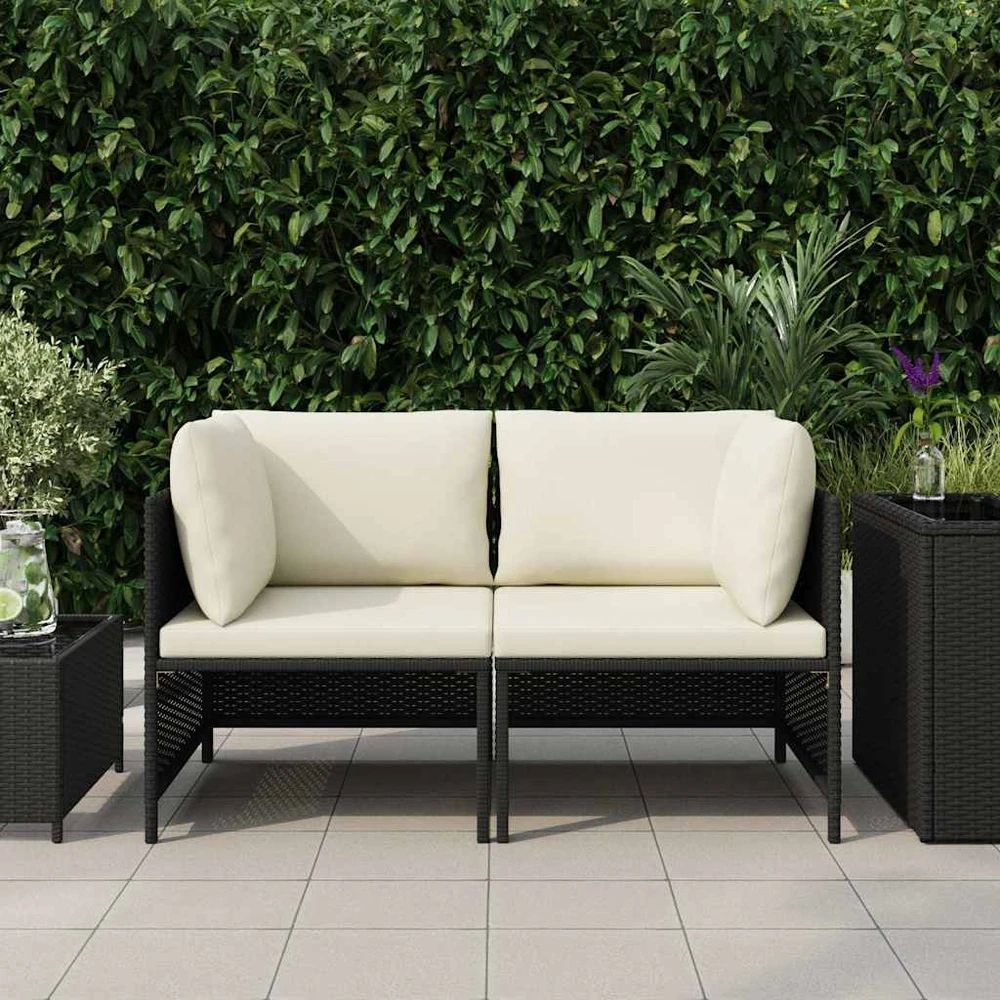 Dvivietė sodo sofa su pagalvėlėmis, juodos spalvos, poliratanas