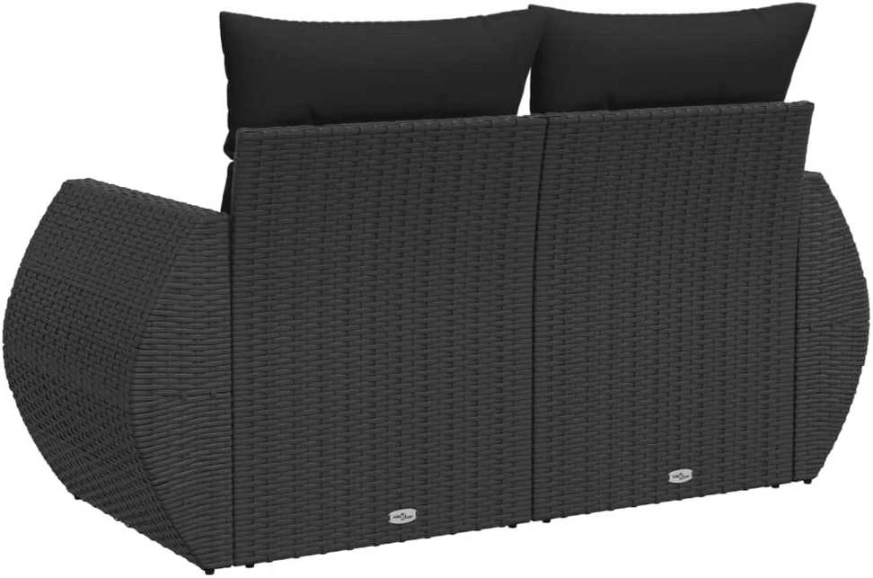 Dvivietė sodo sofa su pagalvėlėmis, juodos spalvos, poliratanas