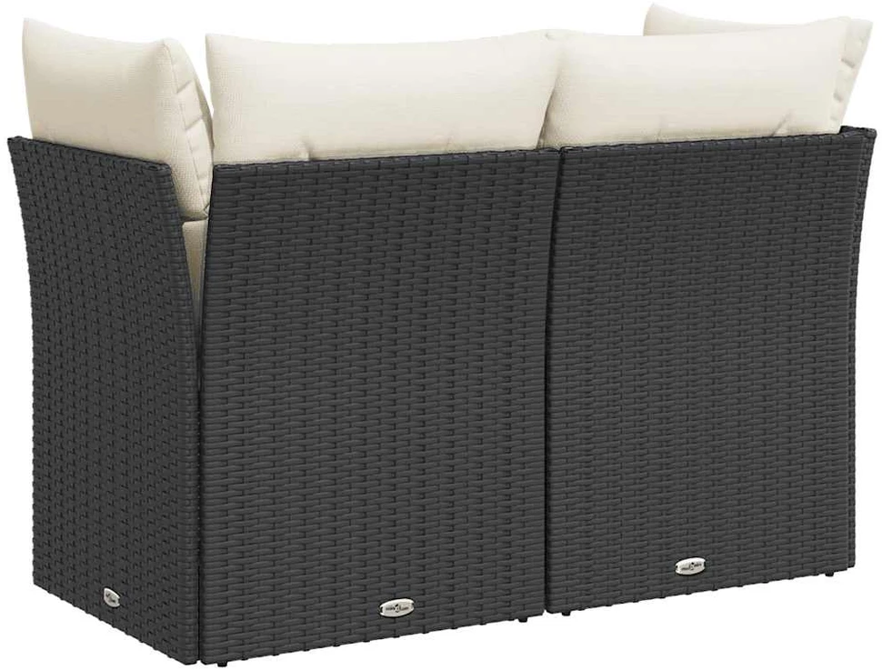 Dvivietė sodo sofa su pagalvėlėmis, juodos spalvos, poliratanas