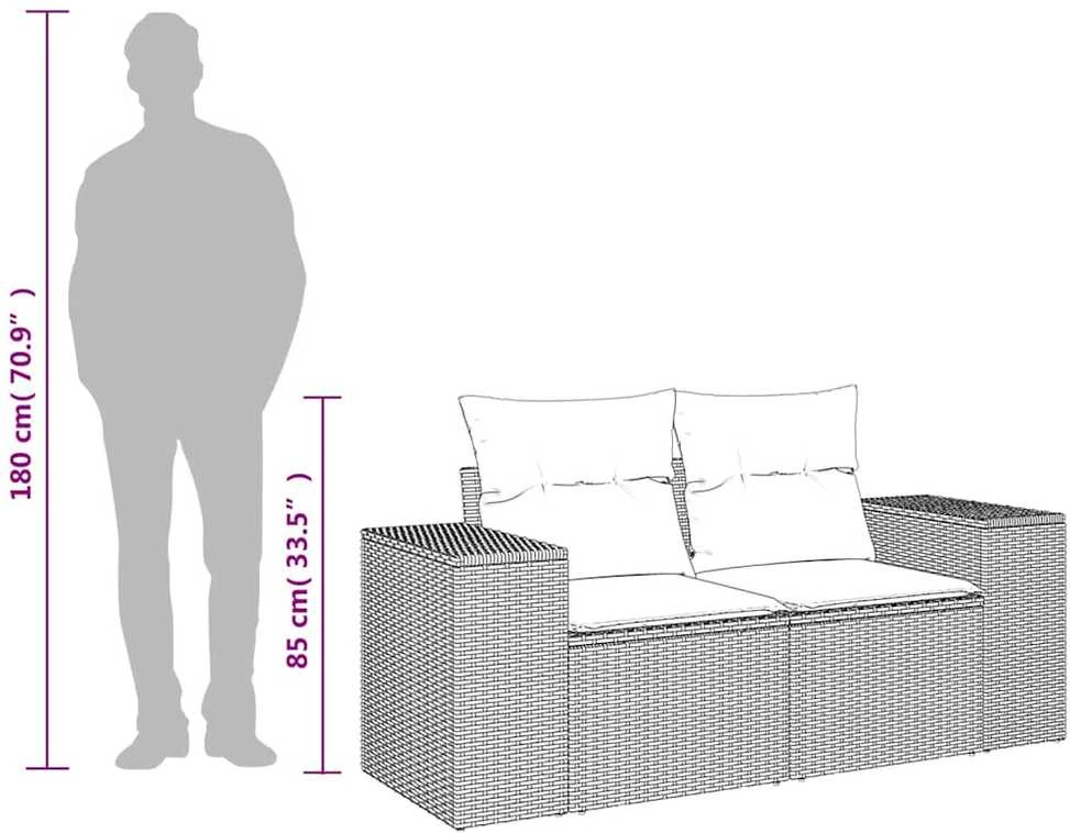 Dvivietė sodo sofa su pagalvėlėmis, juodos spalvos, poliratanas