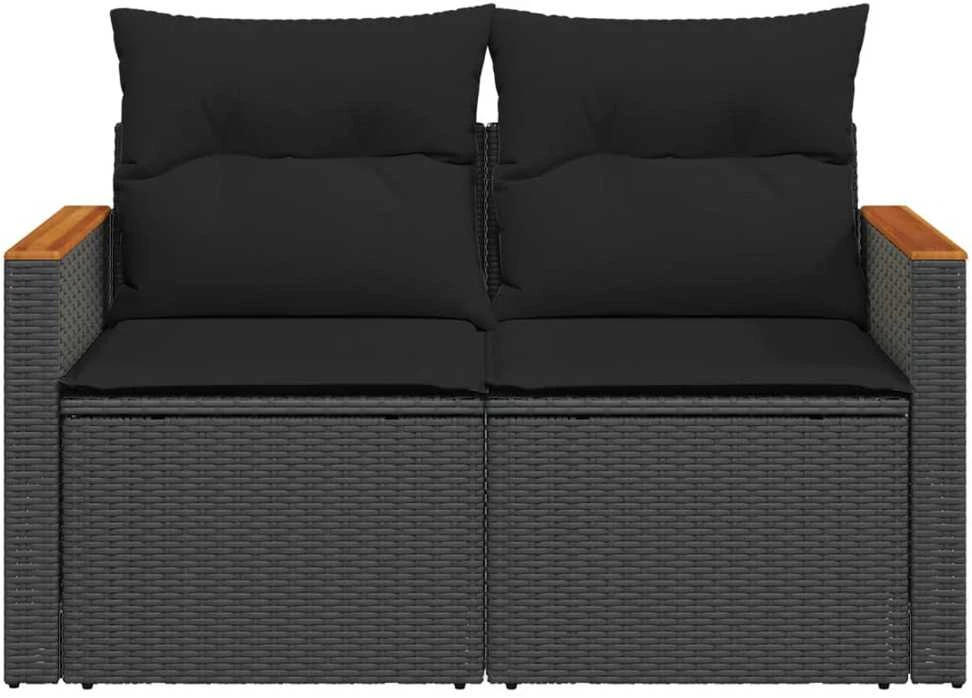 Dvivietė sodo sofa su pagalvėlėmis, juodos spalvos, poliratanas