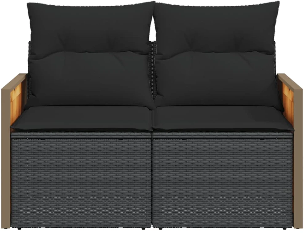 Dvivietė sodo sofa su pagalvėlėmis, juodos spalvos, poliratanas