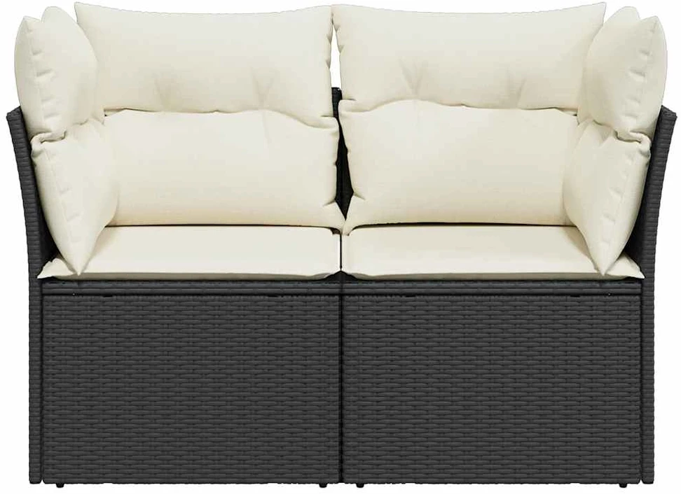Dvivietė sodo sofa su pagalvėlėmis, juodos spalvos, poliratanas