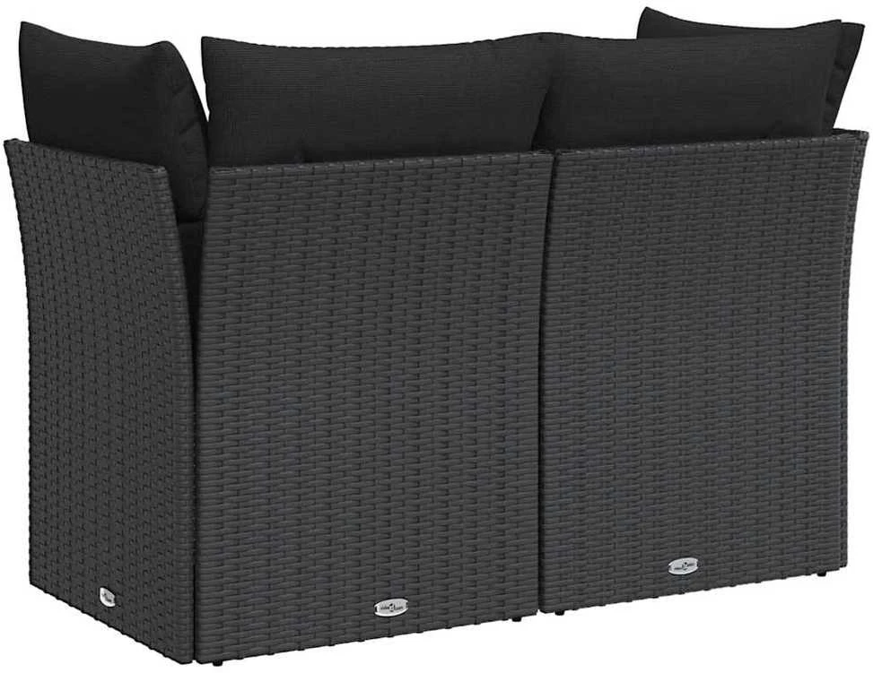 Dvivietė sodo sofa su pagalvėlėmis, juodos spalvos, poliratanas