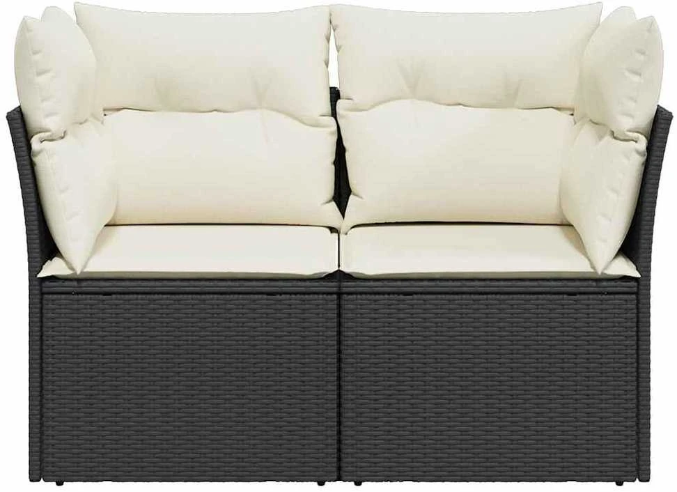 Dvivietė sodo sofa su pagalvėlėmis, juodos spalvos, poliratanas
